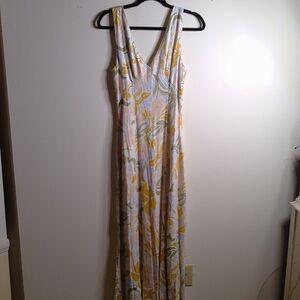 Paper Heart Linen Blend Pastel Floral Print Maxi Dress M